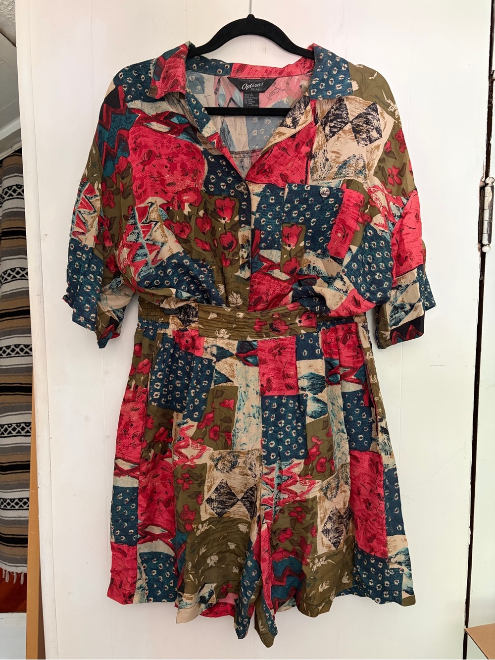 Options Melrose silk shorts and button down set abstract print